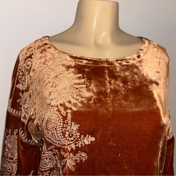 Sundance Brown Velvet Embroidered Top Peasant Boho PXXS - Picture 2 of 5